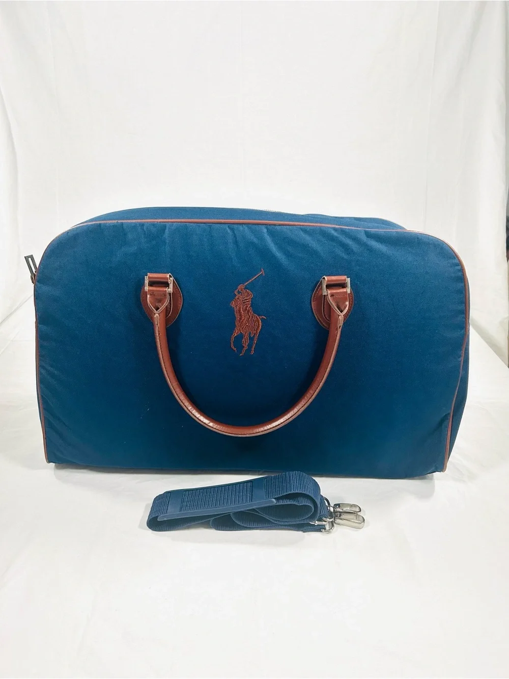 Vintage Polo Ralph Lauren Duffle Bag with Prominent Brown Embroidered Pony Logo